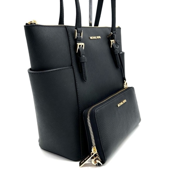 Michael Kors Large Charlotte Tote Bag & Large Continental Wallet Wristlet Black - Picture 4 of 14